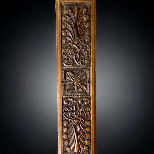 57 - A SET OF FOUR VICTORIAN CARVED WOOD DOOR FINGER PLATES. DECORATED IN A DR CHRISTOPHER DRESSER ART NO... 