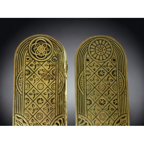 60 - A PAIR OF VICTORIAN BRASS DOOR FINGER PLATES. MADE BY WILLIAM TONKS & SONS, BIRMINGHAM. DECORATED IN... 