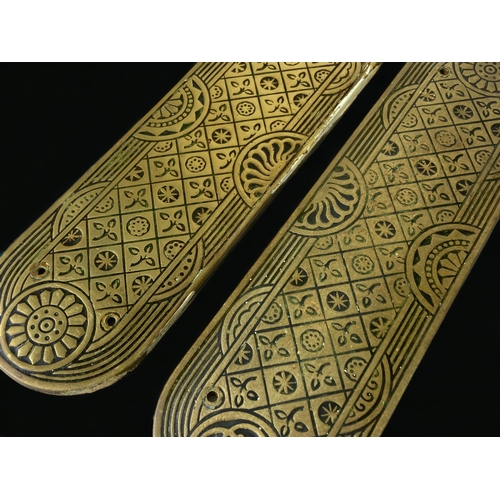 60 - A PAIR OF VICTORIAN BRASS DOOR FINGER PLATES. MADE BY WILLIAM TONKS & SONS, BIRMINGHAM. DECORATED IN... 