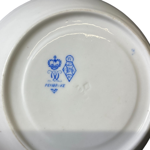 72 - A VICTORIAN ROYAL CROWN DERBY PORCELAIN TEACUP & SAUCER, TOGETHER WITH SLOPS BOWL. 
PEMBROKE PATTERN... 