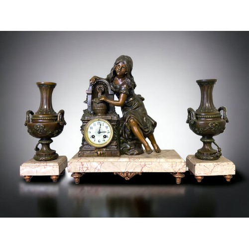 254 - LARGE 19TH CENTURY BRONZED SPELTER FIGURAL CLOCK, 