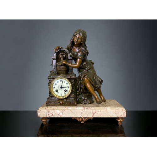 254 - LARGE 19TH CENTURY BRONZED SPELTER FIGURAL CLOCK, 