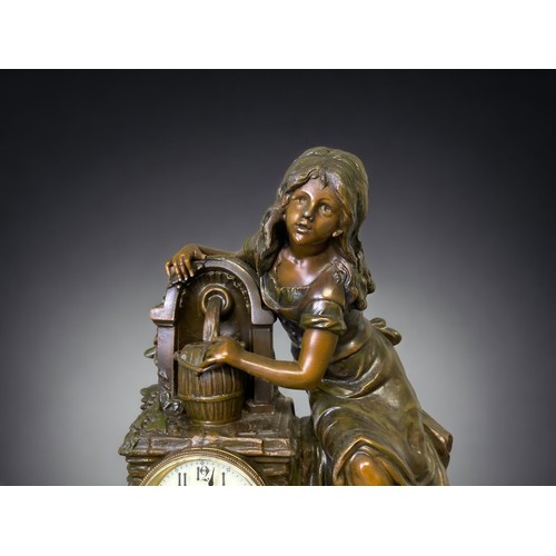 254 - LARGE 19TH CENTURY BRONZED SPELTER FIGURAL CLOCK, 