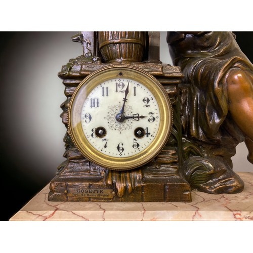 254 - LARGE 19TH CENTURY BRONZED SPELTER FIGURAL CLOCK, 