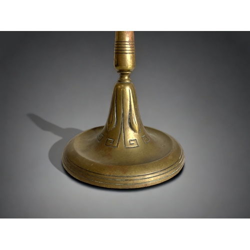 99 - A CHRISTOPHER DRESSER STYLE DESIGN BRASS TABLE LAMP.
27CM TALL