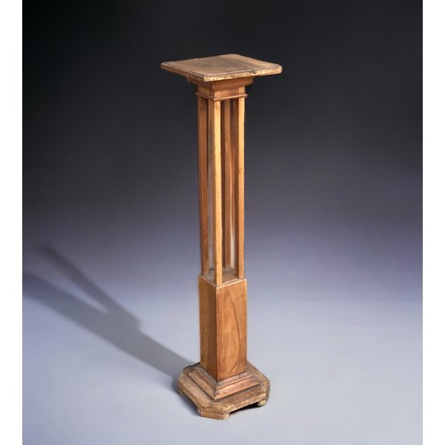 17 - A TALL ART DECO WALNUT TORCHERE / STAND. 
114 CM TALL