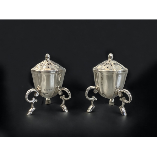 135 - A VICTORIAN STERLING SILVER THREE PIECE CONDIMENT SET. BY THOMAS JOHNSON II.
LONDON HALLMARKS FOR 18... 