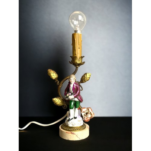 230 - A 19th-century German / French porcelain Boudoir lamp. 
Mounted with a hand painted figure and gilt ... 