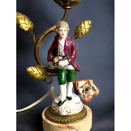 230 - A 19th-century German / French porcelain Boudoir lamp. 
Mounted with a hand painted figure and gilt ... 