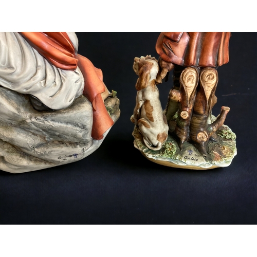 231 - TWO CAPODIMONTE BY CORTESE FIGURES, TOGETHER WITH ONE OTHER. 
TALLEST 31 CM.