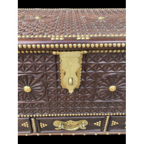 7 - A LARGE BRASS MOUNTED ZANZIBAR CHEST.