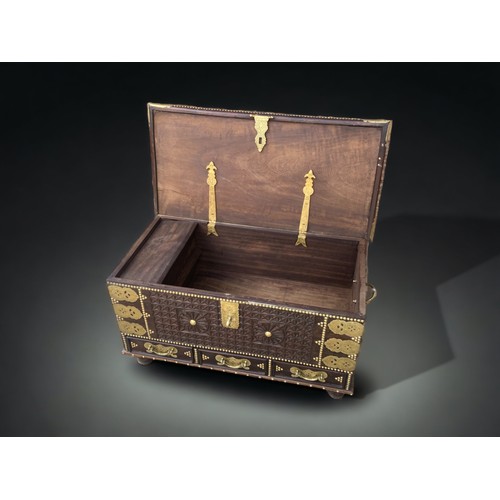 7 - A LARGE BRASS MOUNTED ZANZIBAR CHEST.