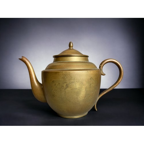 220B - A collection of Chinese teapots. Includes a Yixing relief moulded example, engraved Brass and Cast I... 