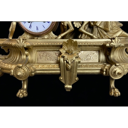 201 - A 19th century French Japy freres Gilt bronze mantle clock. Mounted with a seated musician with nume... 