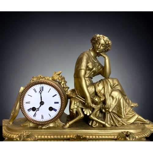 201 - A 19th century French Japy freres Gilt bronze mantle clock. Mounted with a seated musician with nume... 