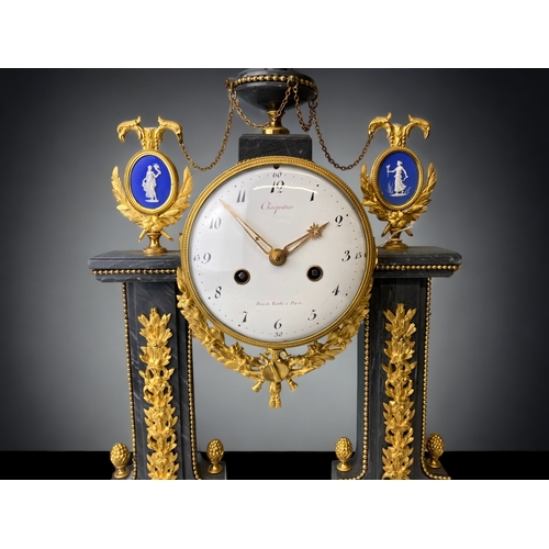 208 - A FRENCH ORMOLU MOUNTED MANTLE CLOCK.
CIRCA 1880.
WHITE ENAMEL DIAL, WITH ARABIC NUMERALS. SIGNED CH... 