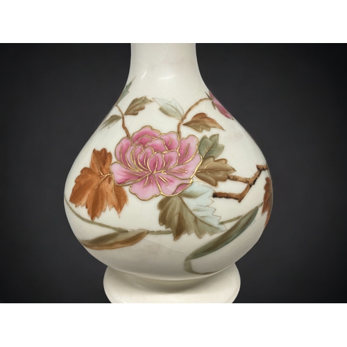 222 - A PAIR OF HANDPAINTED BLUSH PORCELAIN VASES. 
25CM TALL