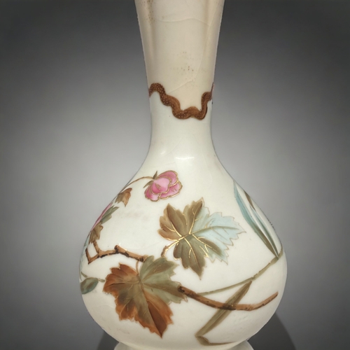 222 - A PAIR OF HANDPAINTED BLUSH PORCELAIN VASES. 
25CM TALL