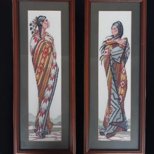 17 - TWO FRAMED EMBROIDERED PICTURES OF NATIVE AMERICANS.