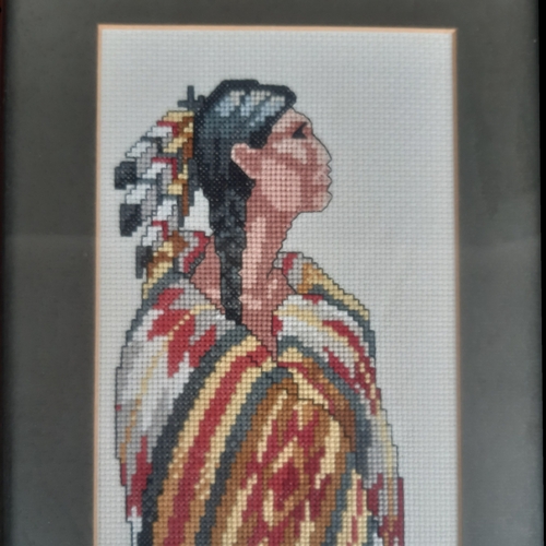 17 - TWO FRAMED EMBROIDERED PICTURES OF NATIVE AMERICANS.