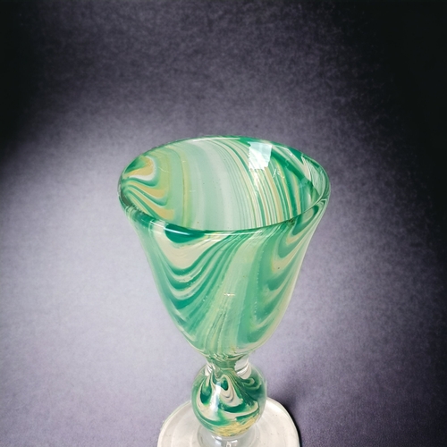 283 - A 1977 AL THORNEYCROFT STUDIO GLASS GOBLET. 
HEIGHT - 19CM