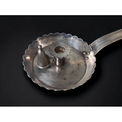 232 - A LARGE CHRISTOPHER DRESSER DESIGN SILVER PLATE CHAMBERSTICK, FOR HUKIN & HEATH.
LENGTH - 32CM