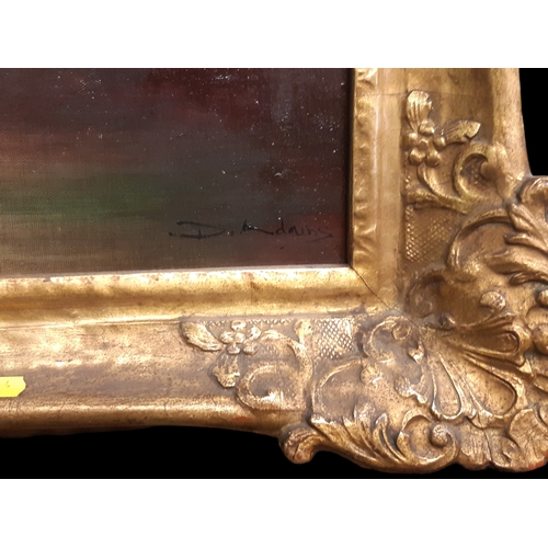 76 - A LARGE GILT FRAMED OIL ON CANVAS. SIGNED D. ADAMS.
EARLY 20TH CENTURY.
104 X 75 CM (INCL FRAME).