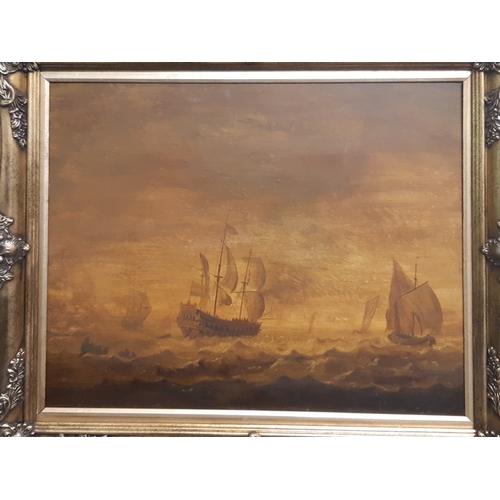 77 - DUTCH SCHOOL MARINE SEASCAPE OIL ON BOARD. 
UNSIGNED. IN LATE GILT FRAME. 
69 X 59CM (INCL FRAME)