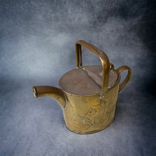 278 - ART NOUVEAU BRASS WATERING CAN BY JOSEPH SANKEY & SONS. 
HEIGHT - 23CM