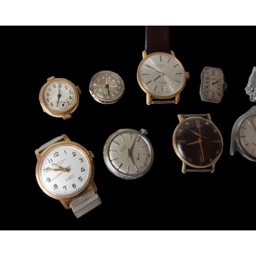 153 - A COLLECTION OF VINTAGE GENTS & LADIES WATCHES. FOR SPARES OR REPAIRS. INCLUDING ROAMER, ROTARY, LUN... 