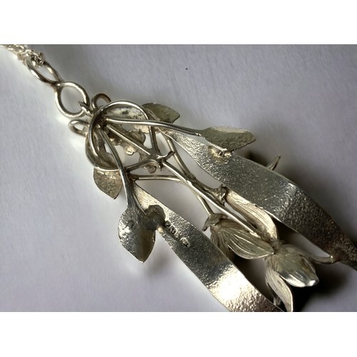 122 - Large 925 silver Fuchia Floral pendant and chain.