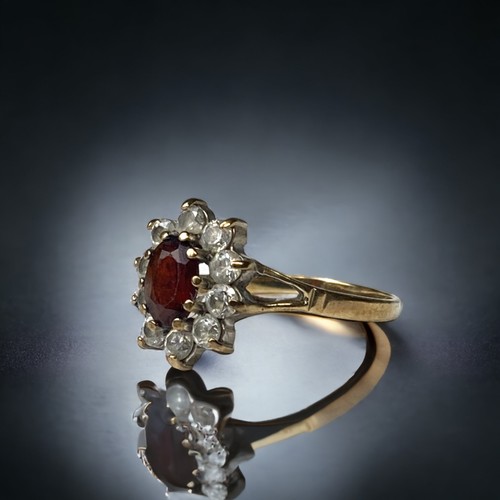 158 - 9ct gold ladies Ruby cluster ring size K