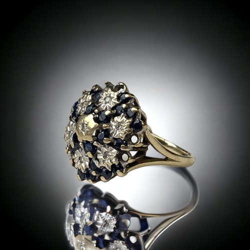 162 - 9ct gold ladies antique set large Diamond and Sapphire cluster ring 4.2g size K