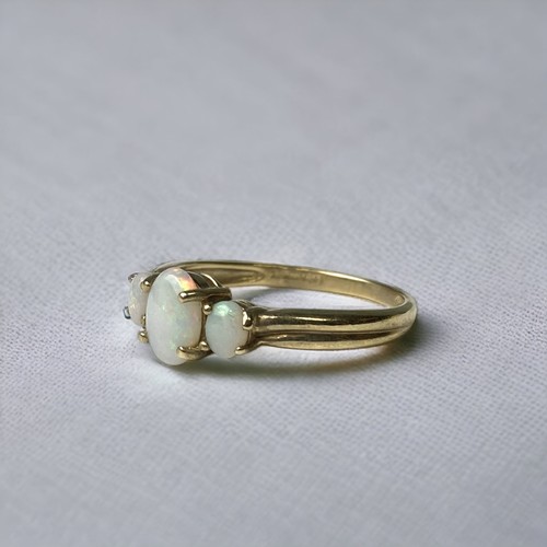 176 - 3 Stone Fire Opal 9ct Gold Ring Size O