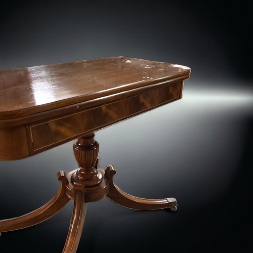 106 - Quality Regency style swivel top mahogany card table with square tapering splayed legs with brass ca... 