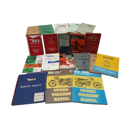 324 - A COLLECTION OF VINTAGE MOTORCYCLE MANUALS. INCLUDING BSA, TRIUMPH & MORE.