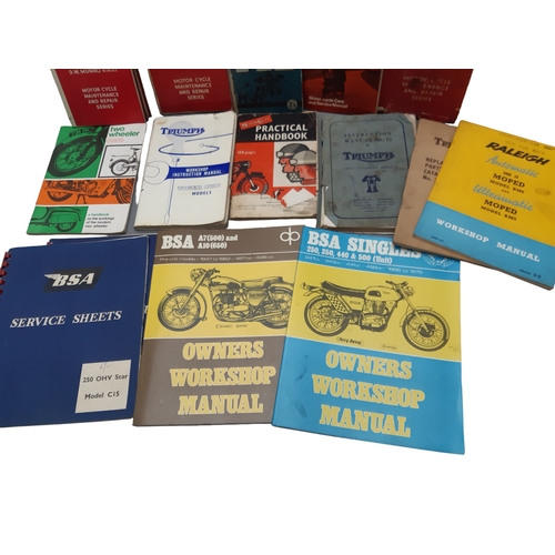 324 - A COLLECTION OF VINTAGE MOTORCYCLE MANUALS. INCLUDING BSA, TRIUMPH & MORE.