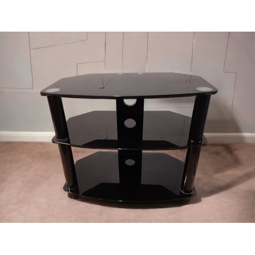 5 - A THREE-TIER METAL & GLASS TV STAND.