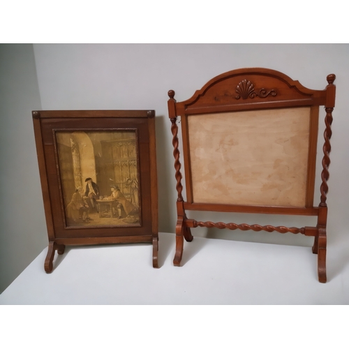 6 - A VINTAGE CARVED FIRE SCREEN AND ONE OTHER.