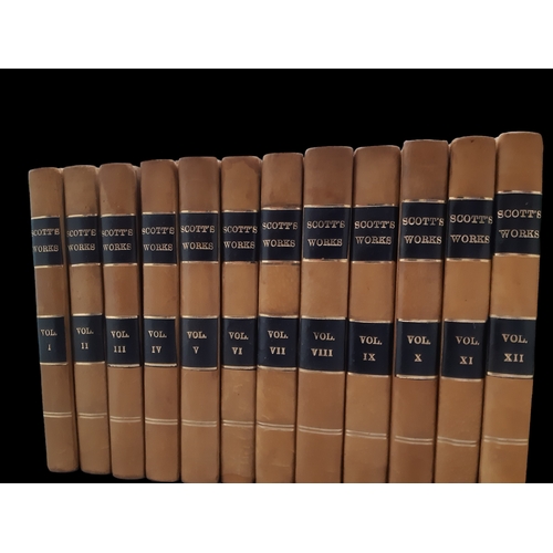 85 - 12 VOLUMES OF SCOTT'S WORKS, TOGETHER WITH OTHER BOOKS.