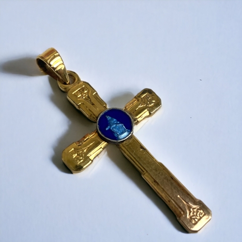 178 - A FRENCH VERMEIL GOLD PLATED & ENAMEL CROSS PENDANT.