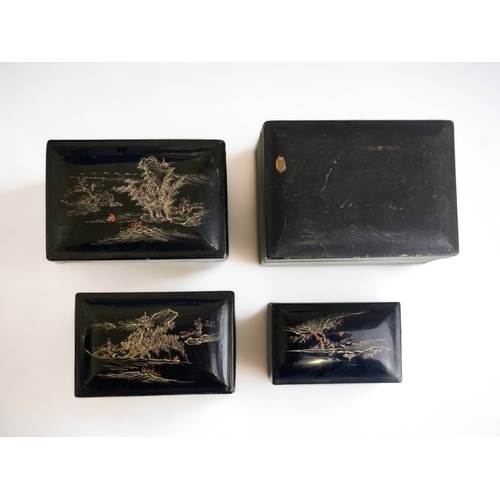 276 - A SET OF FOUR CHINESE FOO CHOW NESTLED LACQUER BOXES, TOGETHER WITH LACQUER TRAY.