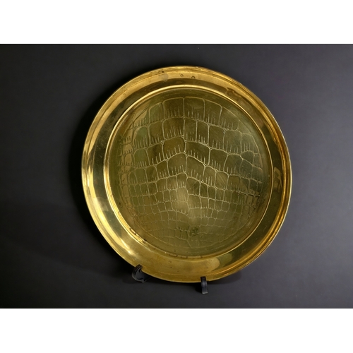 155 - A PAIR OF JOSEPH SANKEY BRASS 'LIZARD SKIN' PATTERN DISHES.
DIAMETER -