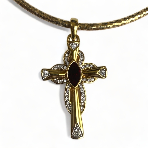 203 - AN ITALIAN GOLD PLATE ON SILVER LADIES NECKLACE WITH A CROSS PENDANT.