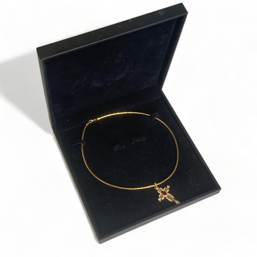 203 - AN ITALIAN GOLD PLATE ON SILVER LADIES NECKLACE WITH A CROSS PENDANT.