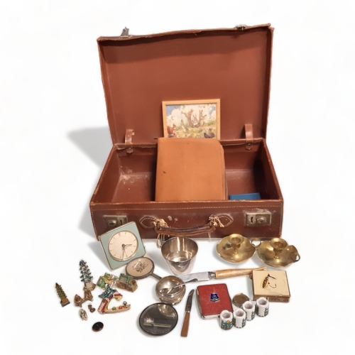 398 - A VINTAGE SCHOOL CASE & MISCELLANEOUS CONTENTS.