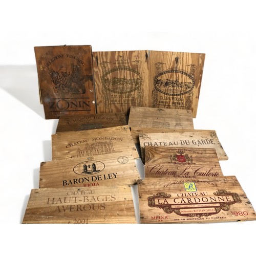 14 - A LARGE COLLECTION OF FRENCH WINE CRATE SIDES.