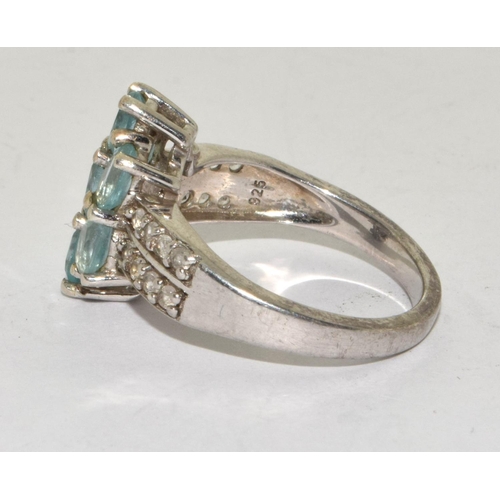 206 - 925 silver ladies Aquamarine cluster ring size N