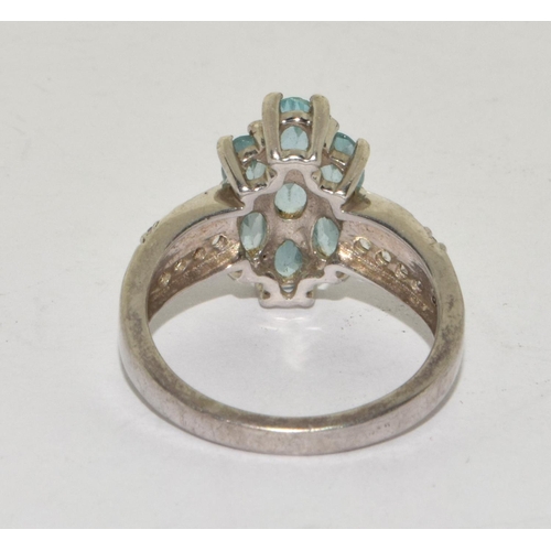 206 - 925 silver ladies Aquamarine cluster ring size N