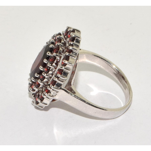 214 - 925 silver ladies Garnet cluster statement cocktail ring size P